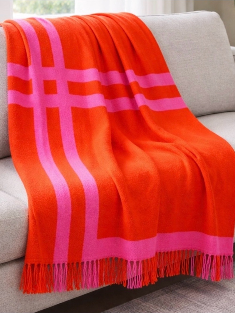 Kate Spade New York Colorblock Throw Blanket | Orange Red & Pink | 60” x 70”